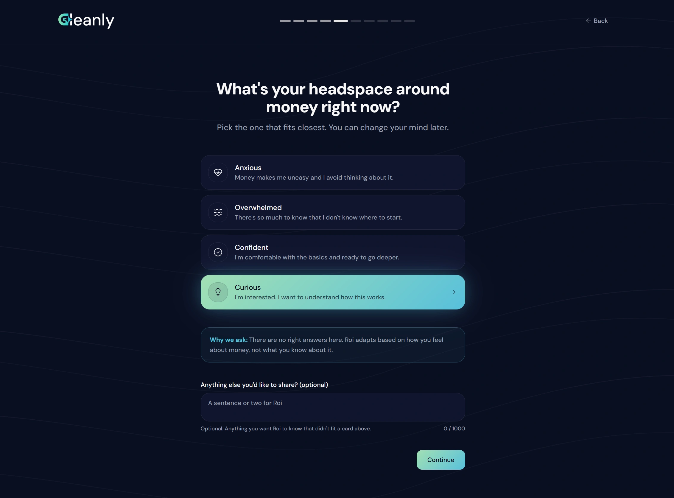 Gleanly onboarding question
